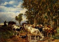 Charles Emile Jacque - Troupeau De Vaches A L Abreuvoir